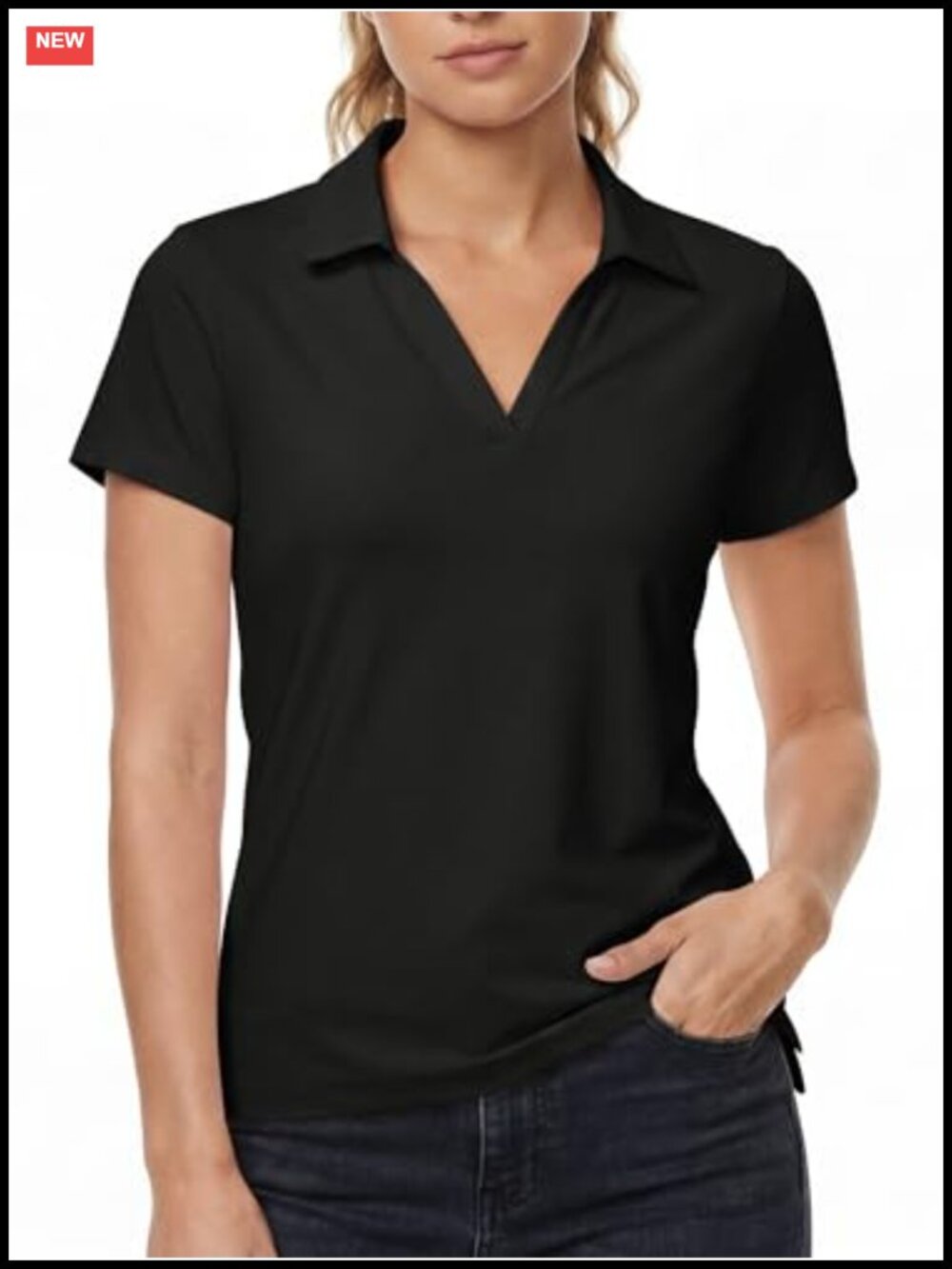 Women's V-Neck UPF 50+ Quick-Dry Stretch Polo Shirt Athletic Golf Top